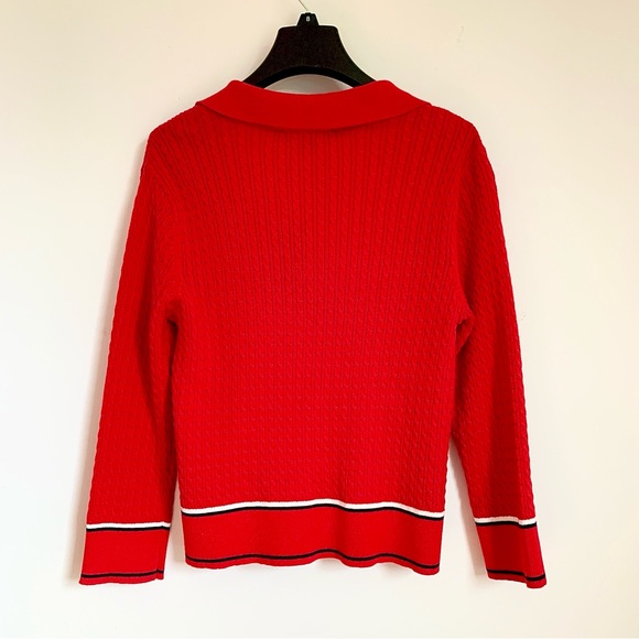 Sale! $70 Tommy Hilfiger Women's Classic Red Johnny Collar Cable Sweater Size S - Picture 8 of 9